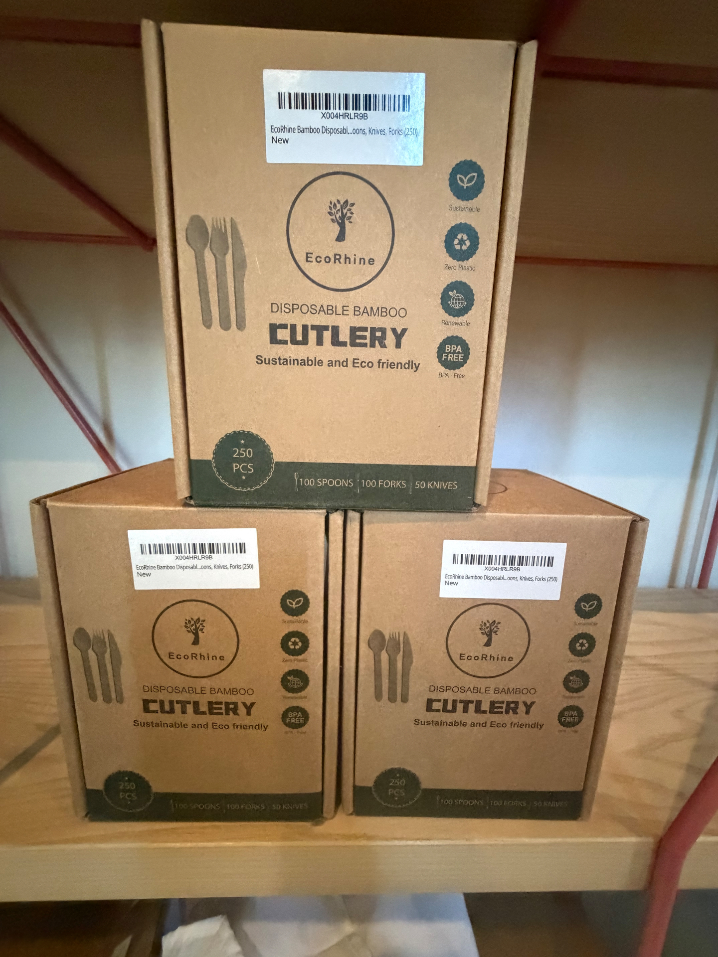 EcoRhine Disposable Bamboo Cutlery — 750-Piece Unopened Lot