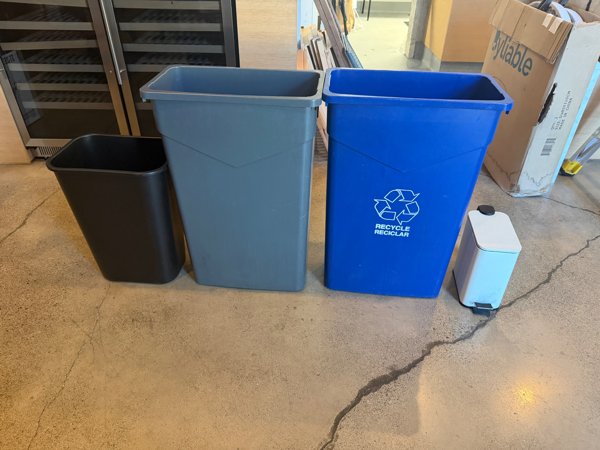 Mixed-Size Commercial Trash & Recycling Bin Set