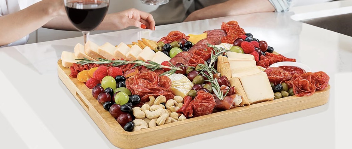 New CAWIU Bamboo Charcuterie Board Set with Lid & Cheese Tools — Set of 4