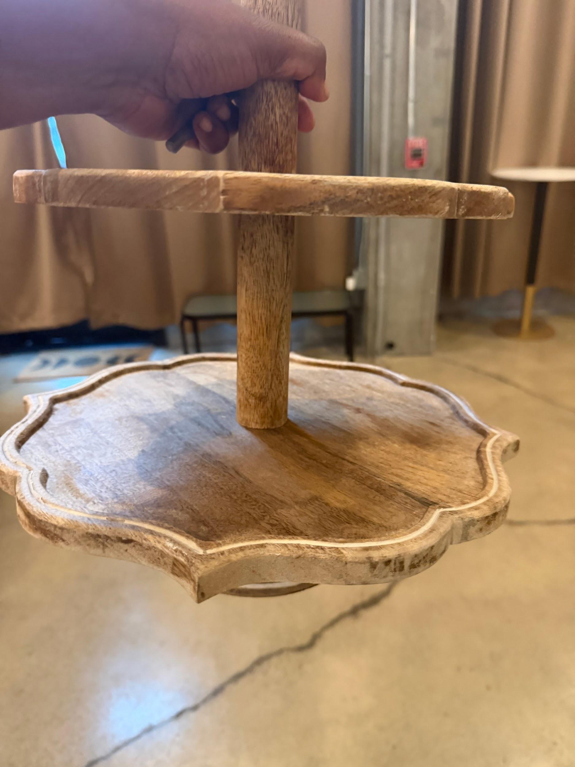 Two-Tiered Wooden Dessert & Charcuterie Display Stands — Set of 2