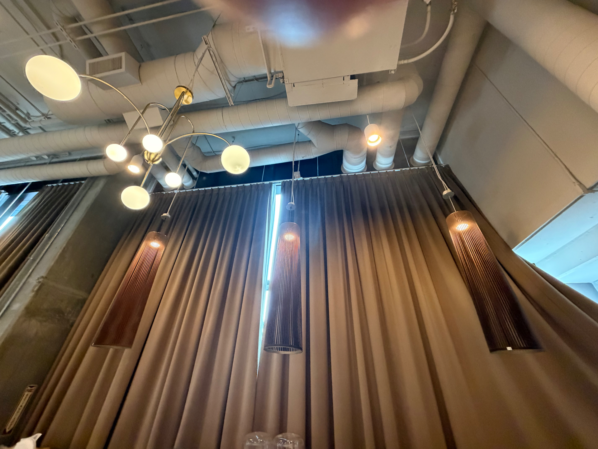Modern Dark Bronze & Brass Three-Light Linear Ceiling Fixtures — Set of 3