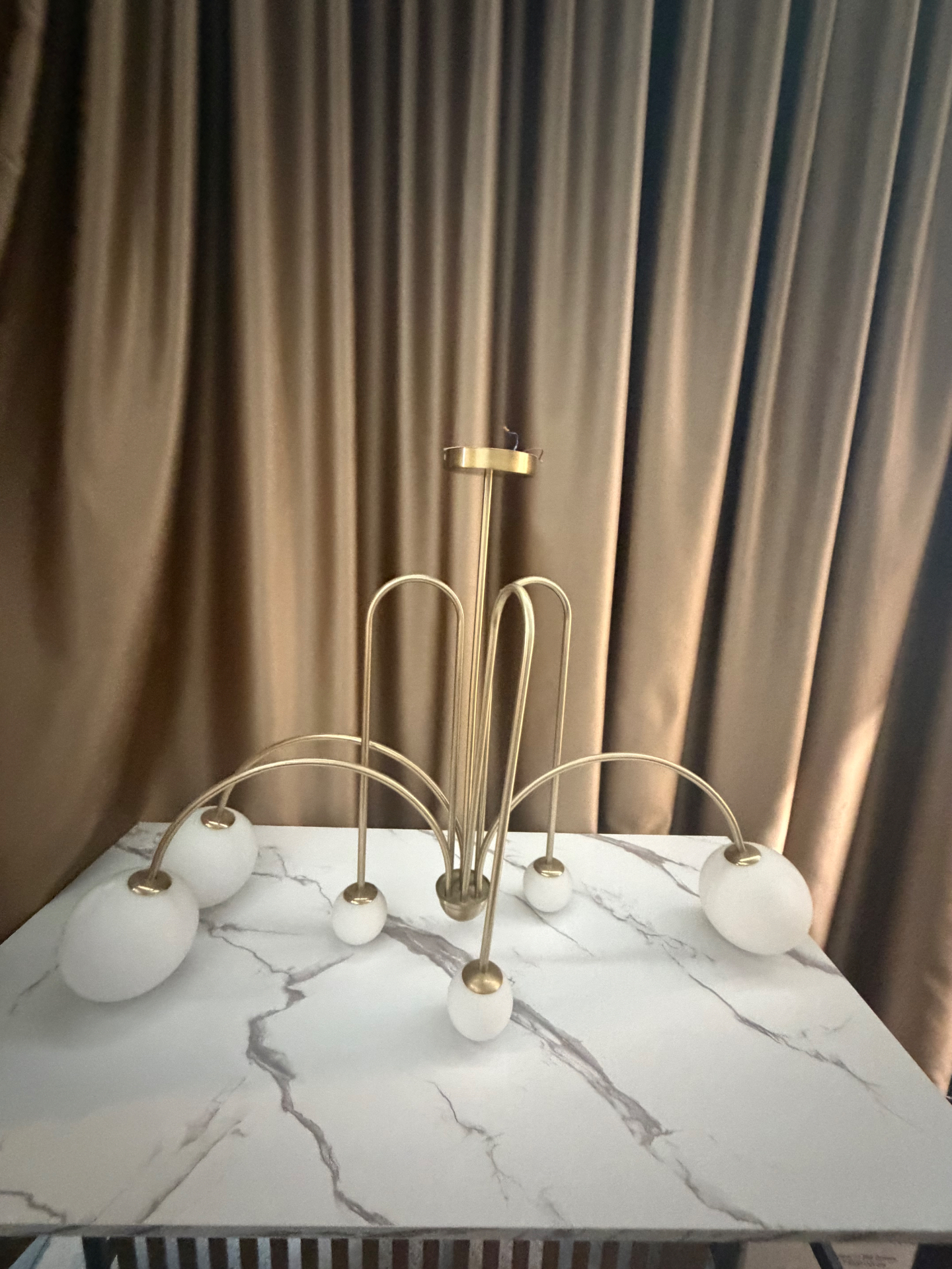 Sculptural Brass Multi-Globe Chandeliers — Sold Singly or as a Matching Pair