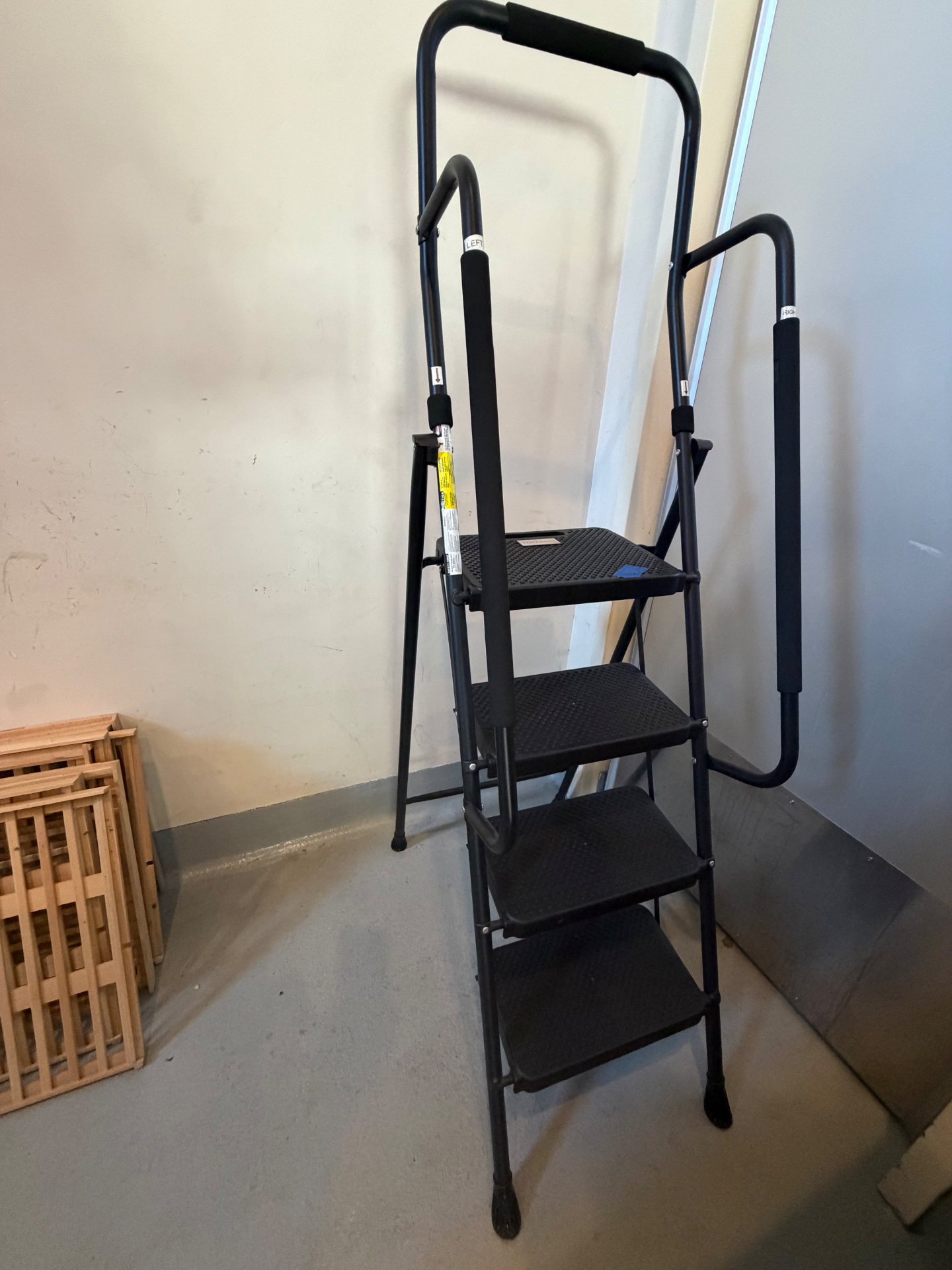 Four-Step Folding Safety Ladder with Dual Handrails