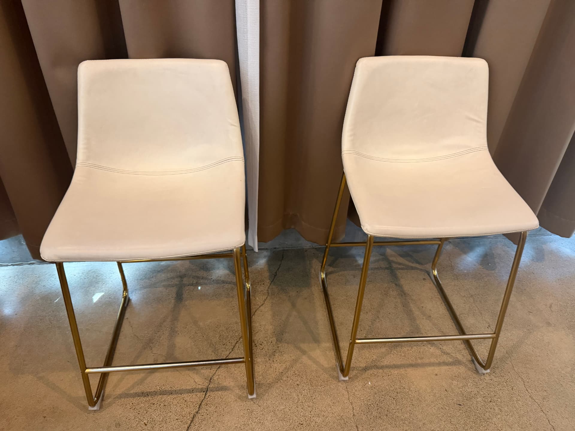 2 Shorter White & Gold Counter Chairs (Sold as a Pair of 2)