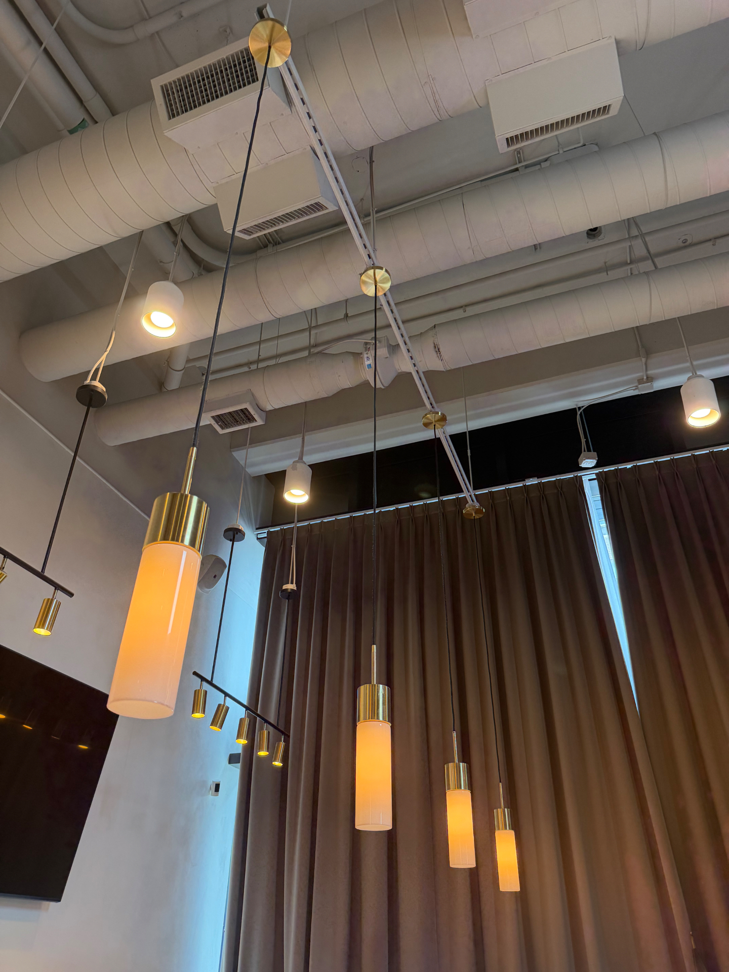 Tall Slatted Wood Cylinder Pendant Lights — Set of 4