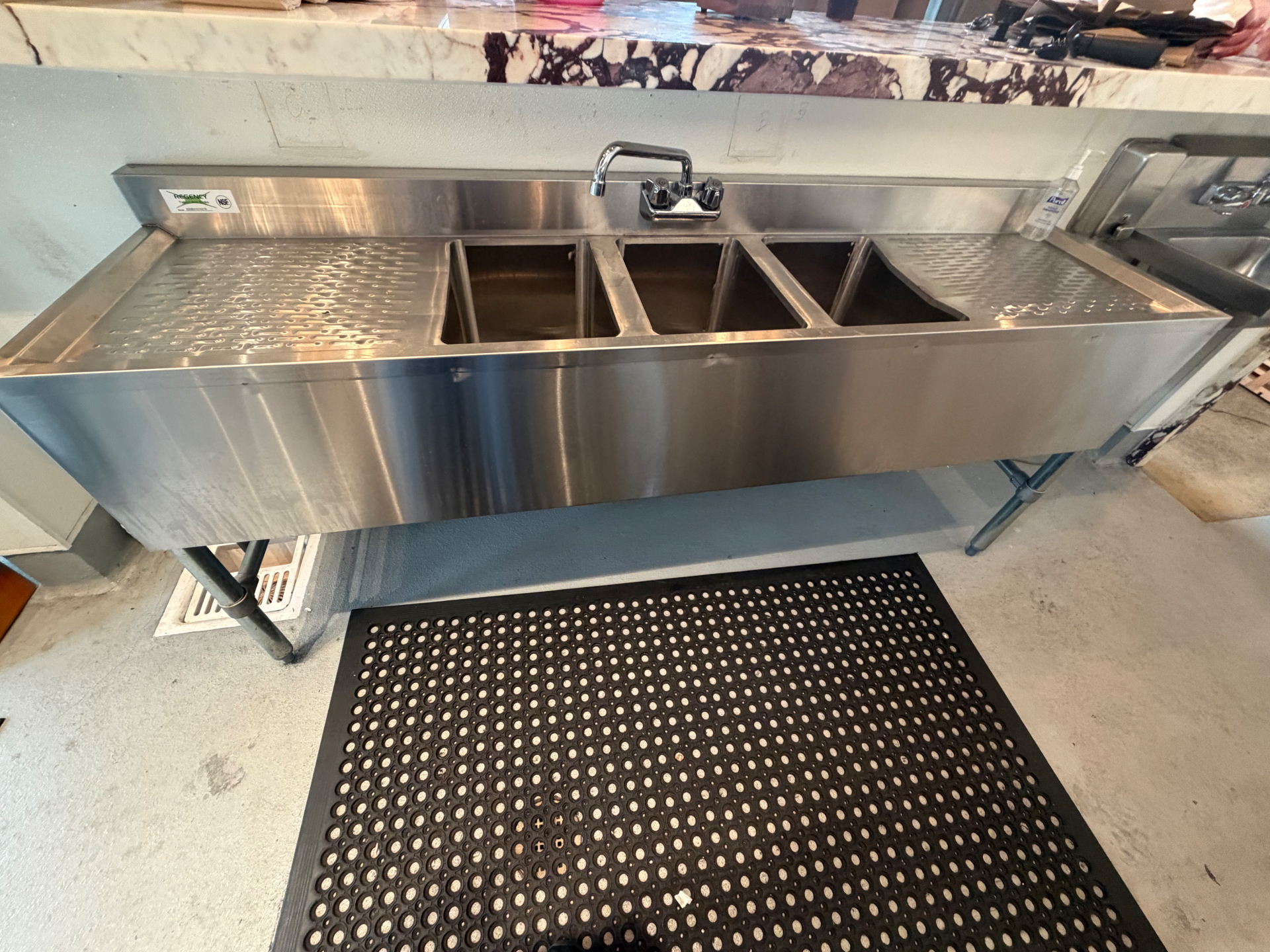 Commercial Stainless Steel Triple-Compartment Front Bar Sink & Drainboard Workstation