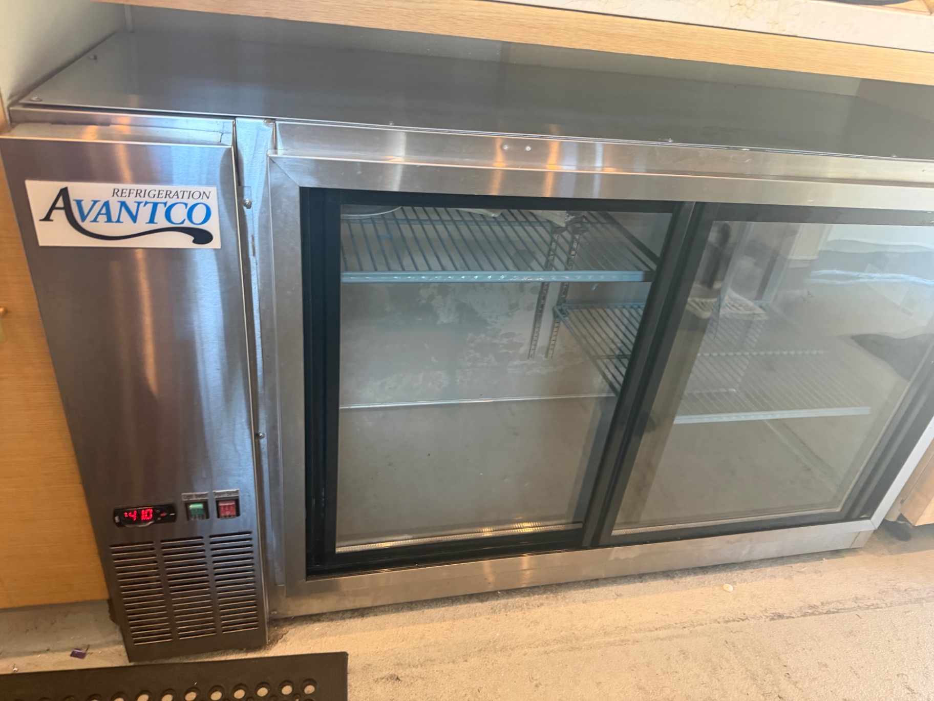 Avantco 60-Inch Stainless-Steel Back-Bar Refrigerator — Working, Door Needs Adjustment