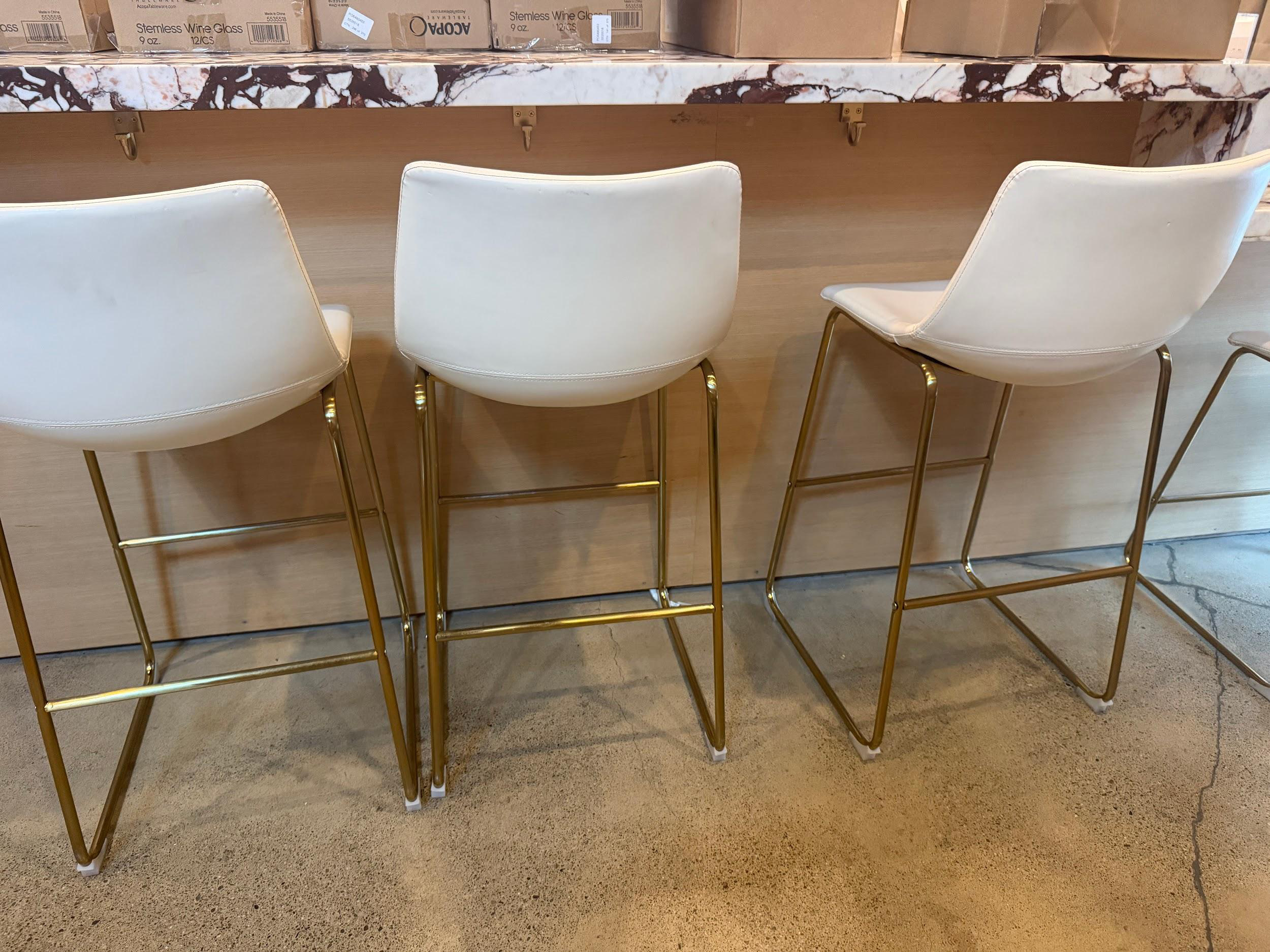 8 Tall White & Gold Bar Chairs
