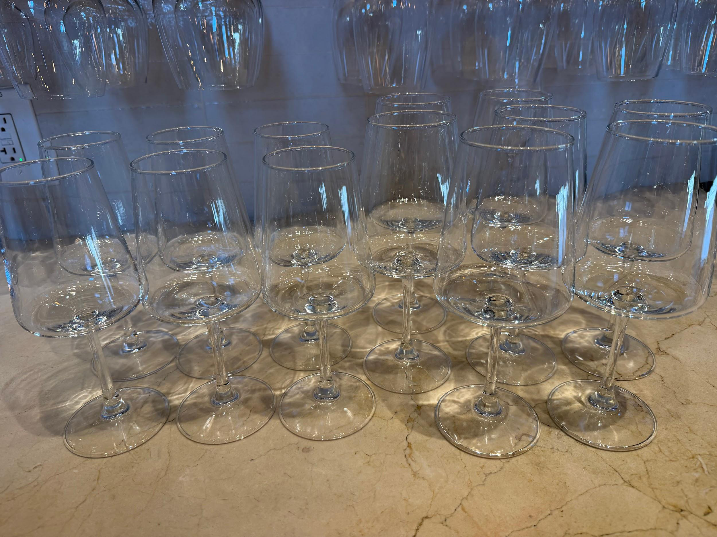 13 Mixed Wide-Bowl Stemmed Wine Glasses